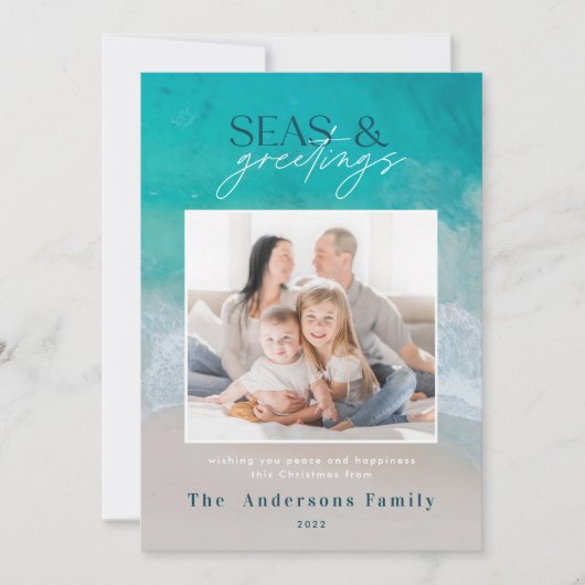 海モダンビーチファミリーフォトホリデーカード シーズンカード (正面)