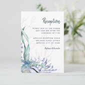海モダンビーチブルーウェディングレセプション エンクロージャーカード (スタンド正面)