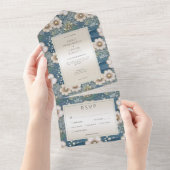 海モダンフローラサテン&パールズディナー オールインワン招待状 (貼ってはがせる)