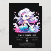 海モダンマーメイド誕生日 招待状 (正面/裏面)