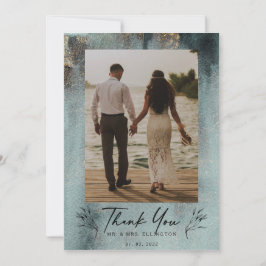 海モダン洋の水の色と金ゴールド写真 サンキューカード