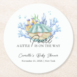 海モダン真珠の海の赤ちゃんシャワー ラウンドペーパーコースター