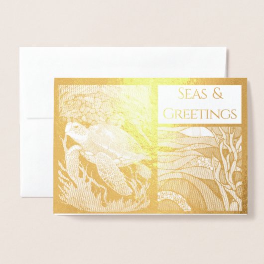 海モダン航海の海&あいさつウミガメ 箔カード (封筒付き正面)