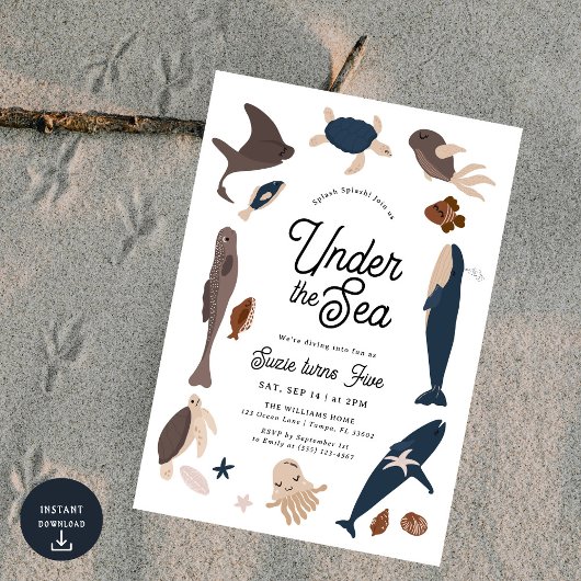 海モダン5誕生日下 招待状