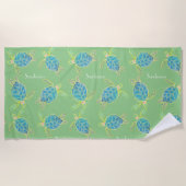 海モノグラムの亀ブルーイエローグリーン ビーチタオル (正面)