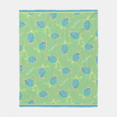 海モノグラムの亀ブルーイエローグリーン フリースブランケット (正面)