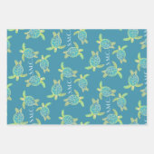 海モノグラムの亀ブルーイエローグリーン ラッピングペーパーシート (正面3)