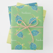 海モノグラムの亀ブルーイエローグリーン ラッピングペーパーシート (インサイチュ)