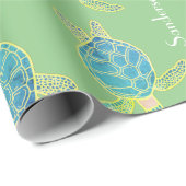 海モノグラムの亀ブルーイエローグリーン ラッピングペーパー (ロールコーナー)