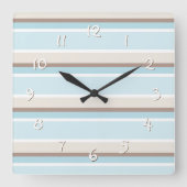 海ユニークブルーベージュホワイトストライプアート スクエア壁時計 (正面)