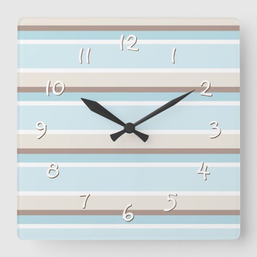 海ユニークブルーベージュホワイトストライプアート スクエア壁時計 (正面)
