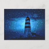 海ライトハウス雨滴とダークブルーの夜 ポストカード (正面)