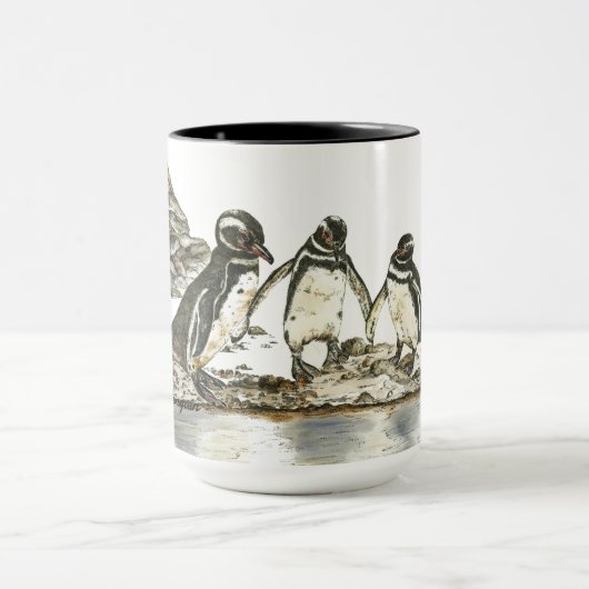 海ライフガラパゴスペンギン水彩画 マグカップ (中央)
