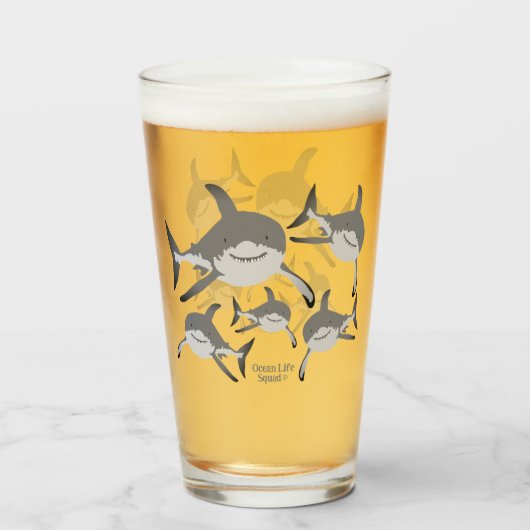 海ライフスクワッド®海愛好家のためのサメデザイン タンブラーグラス (ドリンク正面)