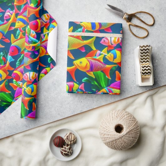 海ライフフィッシュサンゴ夏ビーブラッピング紙 ラッピングペーパー (クラフト)