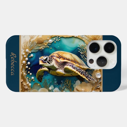 海ライフ海洋生物カメ金ゴールド真珠 Case-Mate iPhoneケース (裏面 (横))