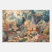 海ライフ絵画ヴィンテージと海の生き物 ラッピングペーパーシート (正面)