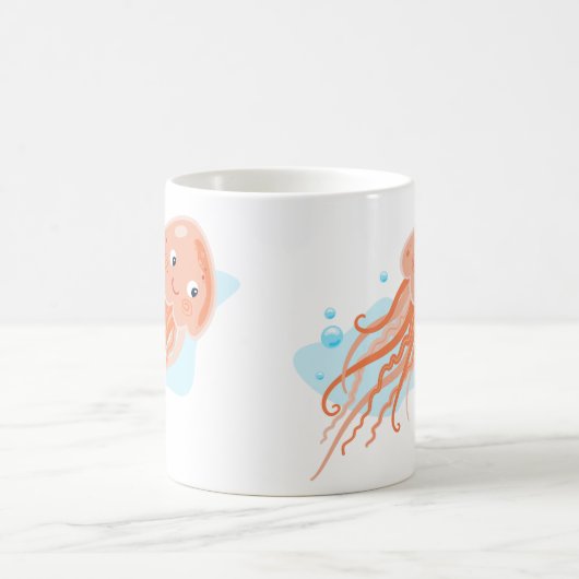 海ライフ。クラゲ。かわいい水中世界 コーヒーマグカップ (中央)