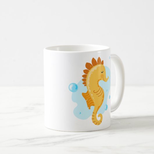 海ライフ。シーホース。かわいい水中世界 コーヒーマグカップ (正面右)