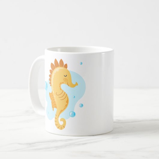 海ライフ。シーホース。かわいい水中世界 コーヒーマグカップ (正面左)