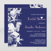 海ラブネイビーシーシェルズシックブライダルシャワー 招待状 (正面/裏面)