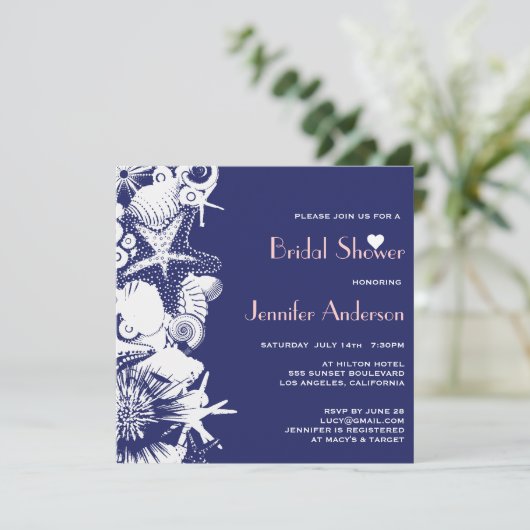 海ラブネイビーシーシェルズシックブライダルシャワー 招待状 (スタンド正面)