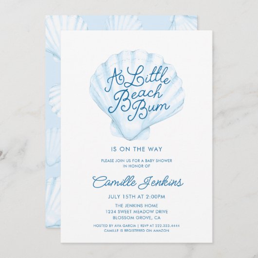 海リトルビーチバムボーイ赤ちゃんシャワー 招待状 (正面/裏面)