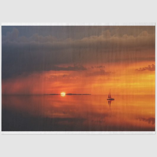 海レッドサンセットセイボートデクページティッシュペーパー 薄葉紙 (正面)