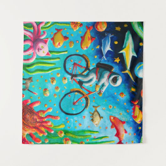 海上で自転車に乗る宇宙飛行士カラフル タペストリー (正面(横))