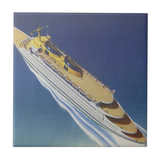 海上のクラシックなクルーズ船の航空写真 タイル (正面)