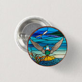 海上のサギ 缶バッジ (正面&裏面)