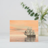 海上の古い商船 – 3D 描写 ポストカード (スタンド正面)