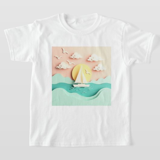 海上の帆船 Tシャツ (レイダウン)