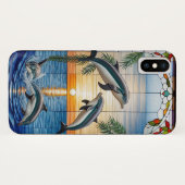 海上の日没時にジャンプするイルカ Case-Mate iPhoneケース (裏面(横))