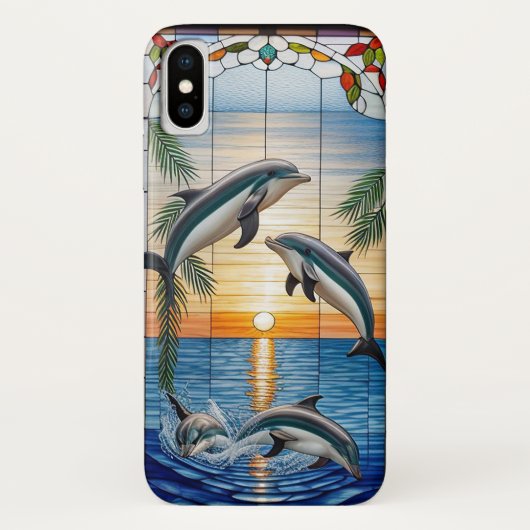 海上の日没時にジャンプするイルカ Case-Mate iPhoneケース (裏面)