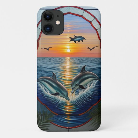 海上の日没時にジャンプするイルカ Case-Mate iPhoneケース (裏面)