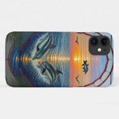 海上の日没時にジャンプするイルカ Case-Mate iPhoneケース (裏面(横))