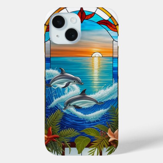 海上の日没時にジャンプするイルカ Case-Mate iPhoneケース (裏面)