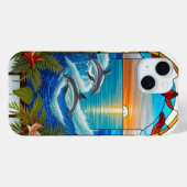 海上の日没時にジャンプするイルカ Case-Mate iPhoneケース (裏面 (横))