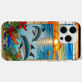 海上の日没時にジャンプするイルカ Case-Mate iPhoneケース (裏面 (横))