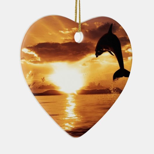 海上の美しい日没の跳躍のイルカ セラミックオーナメント (右)