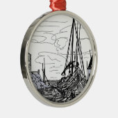 海上の船 メタルオーナメント (右)