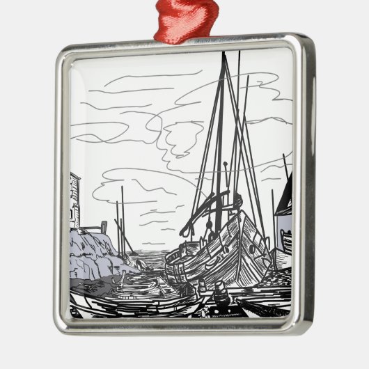 海上の船 メタルオーナメント (左)