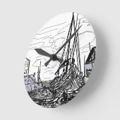 海上の船 ラウンド壁時計 (傾斜)