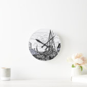 海上の船 ラウンド壁時計 (ホーム)