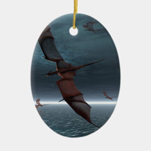 海上の赤いドラゴンの飛行 セラミックオーナメント (正面)