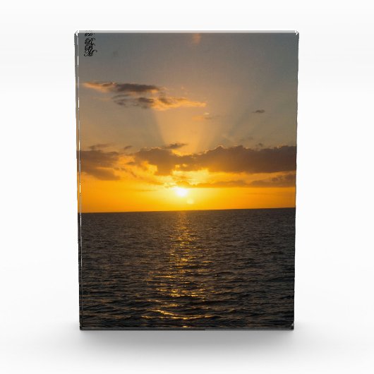 海上の輝く夕焼け フォトブロック (正面)