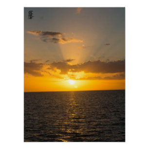 海上の輝く夕焼け ポスター