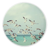 海上の飛んでいるカモメの群れ セラミックノブ (正面)