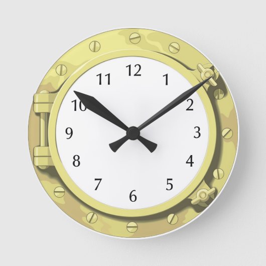 海上ギフト: 帆船またはボートからの蒸気口 ラウンド壁時計 (正面)